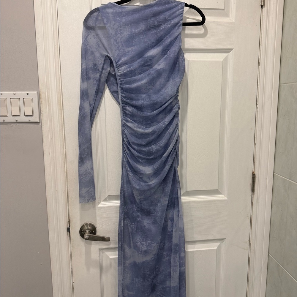 ZARA Elegant Blue Ruched Dress